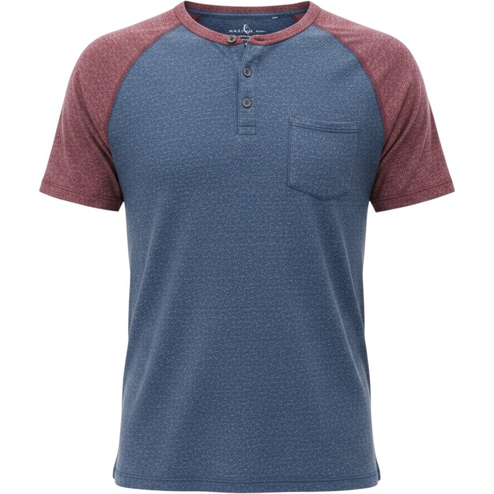 On The Byas Henley Shirt Mens M Blue Colorblock Pocket Short Sleeve Casual Tee